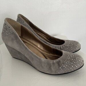 BCBG Generation Wedge Ballet Shoes Gray Rhinestone 9